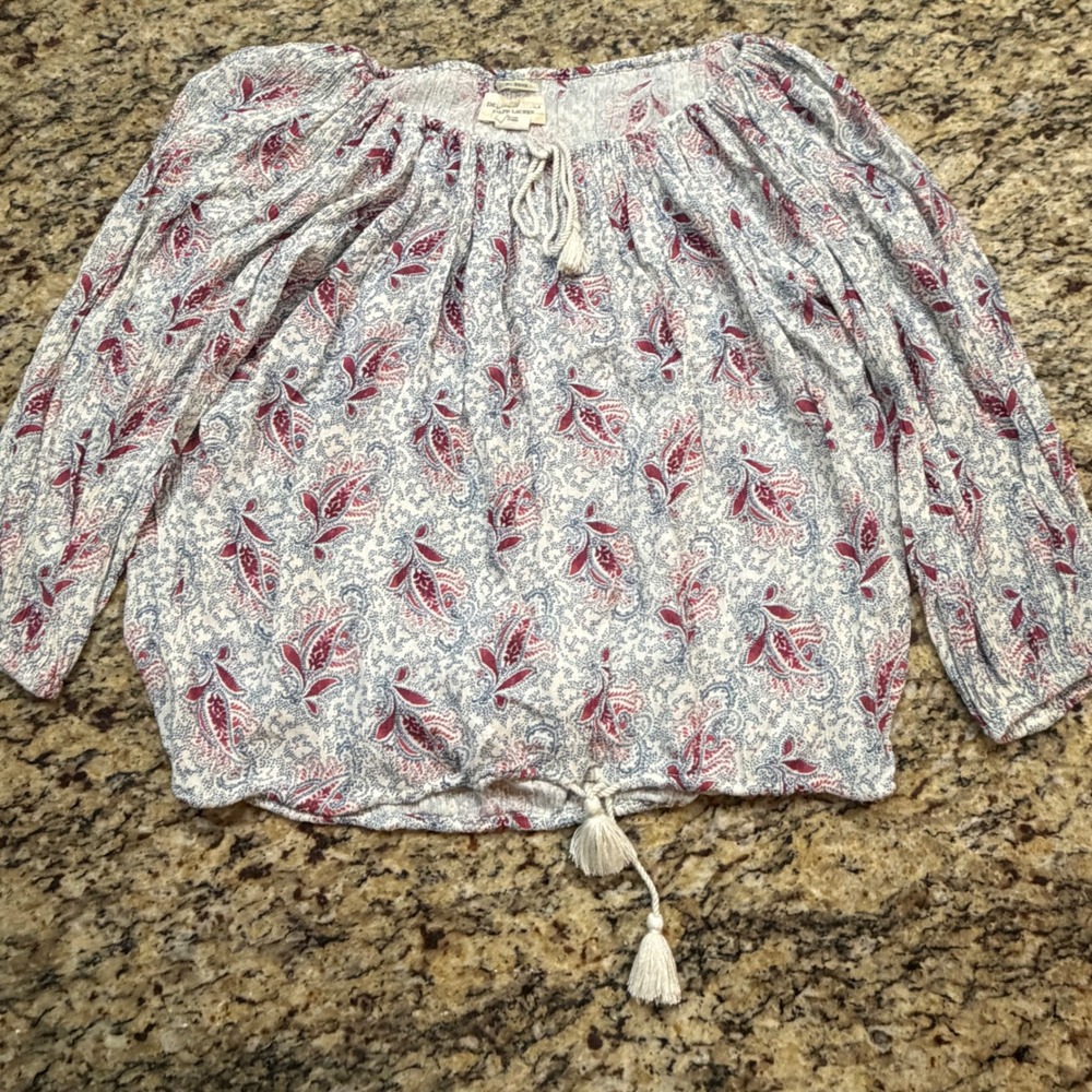 Denim & Supply Ralph Lauren RL Boho Paisley Peasant Top Red Blue XS ws